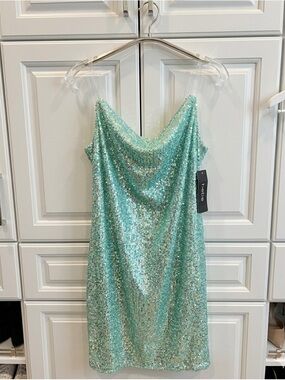 NWT Bebe Sequin Cowl Neck Dress in Mint Green
